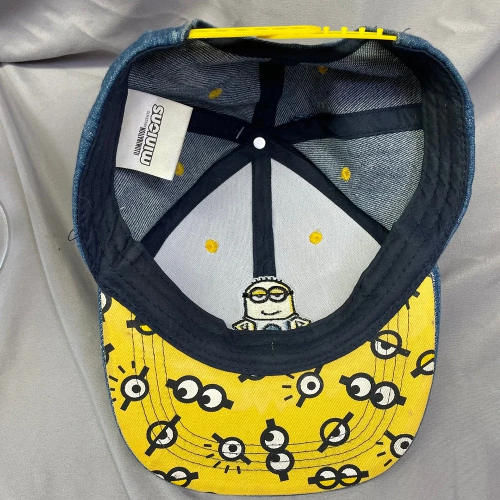 Minions Despicable Me Blue Denim Snapback Hat Kids Kevin Character Yellow Brim‎